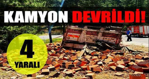 Tuğla yüklü kamyon devrildi: 4 yaralı