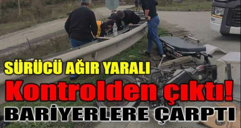Motosiklet bariyerlere çarptı, sürücüsü yaralandı