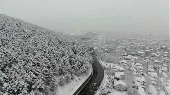 İstanbul'da etkili olan kar yağışıyla Aydos Ormanı beyaza büründü