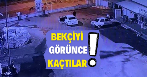 Bekçileri görünce kaçan hırsızlar kamerada