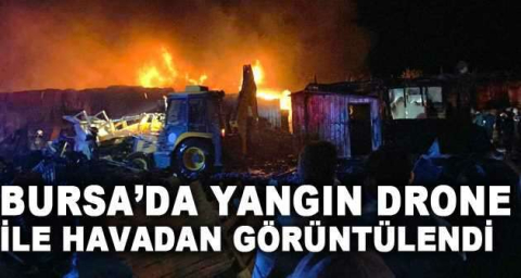 Soğuk hava deposundaki yangın drone ile havadan görüntülendi
