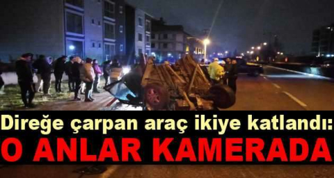 Direğe çarpan araç ikiye katlandı: O anlar kamerada