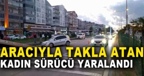 Aracıyla takla atan kadın sürücü yaralandı