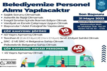 İnegöl Belediyesi 50 personel alacak