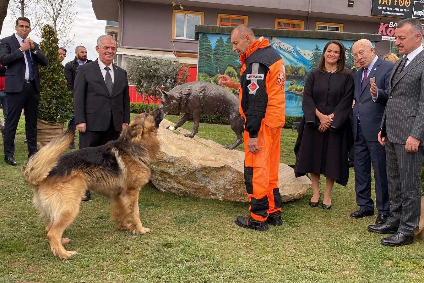 Kahraman arama kurtarma köpeğinin heykeli açıldı