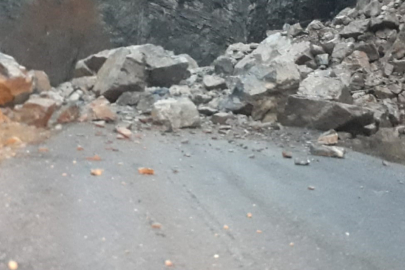 Hakkari’de dağdan kopan kayalar köy yolunu kapattı