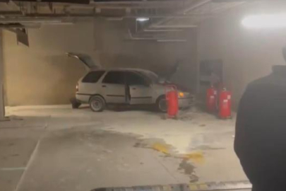 Kapalı otoparktaki LPG'li otomobil yandı