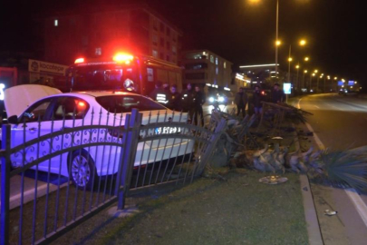 Bariyerlere çarpan otomobilden sağ çıktılar