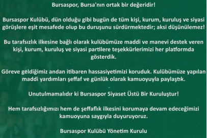 Bursaspor Kulübü: “Bursaspor siyaset üstü bir kuruluştur”