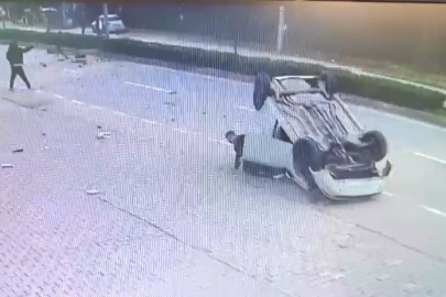 Taklalar atan otomobilden burnu kanamadan çıktı