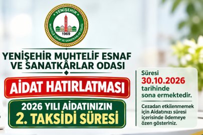 Yenişehir'de esnafa aidat uyarısı: Son gün 30 Ekim!