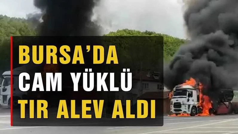 Bursa'da cam yüklü tır alev alev yandı