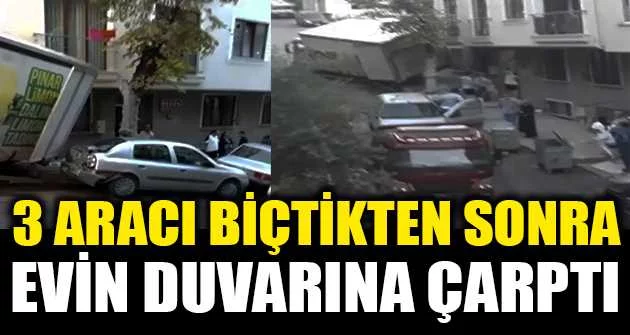 Bursa'da freni patlayan kamyon 3 aracı biçtikten sonra evin duvarına çarptı
