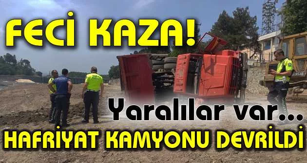 Bursa'da hafriyat kamyonu devrildi: 1 yaralı
