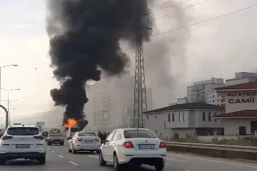 Bursa'da işçi servisinde yangın!Alev alev yandı