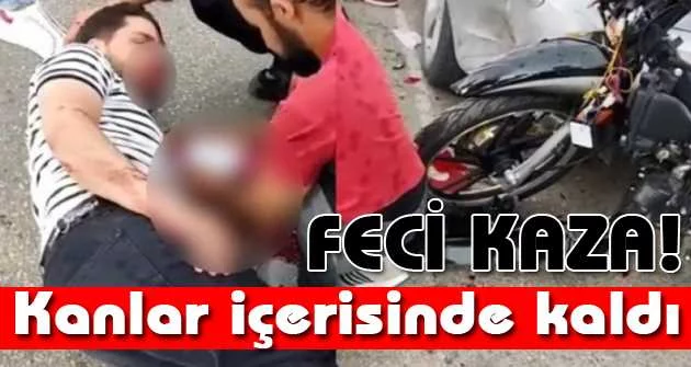 Bursa'da otomobile çarpan motosiklet sürücüsü kanlar içerisinde kaldı