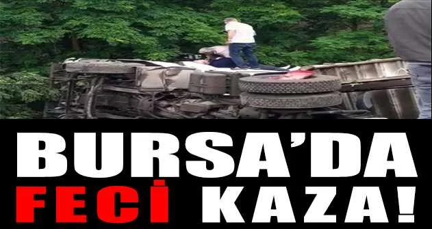 Bursa'da virajı alamayan kamyon şarampole yuvarlandı