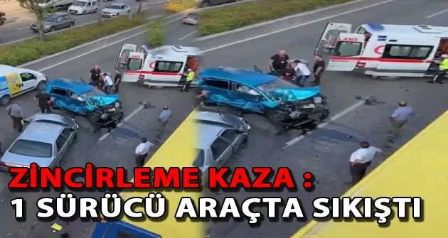 Bursa'da zincirleme kaza : 1 sürücü araçta sıkıştı