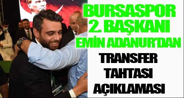 Bursaspor 2. Başkanı Emin Adanur’dan transfer tahtası açıklaması